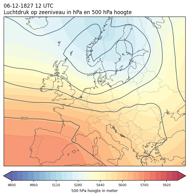 Weerkaart van 6 december 1827 om 12 UTC