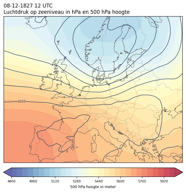 Weerkaart van 8 december 1827 om 12 UTC