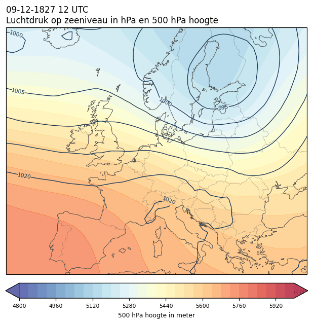 Weerkaart van 9 december 1827 om 12 UTC
