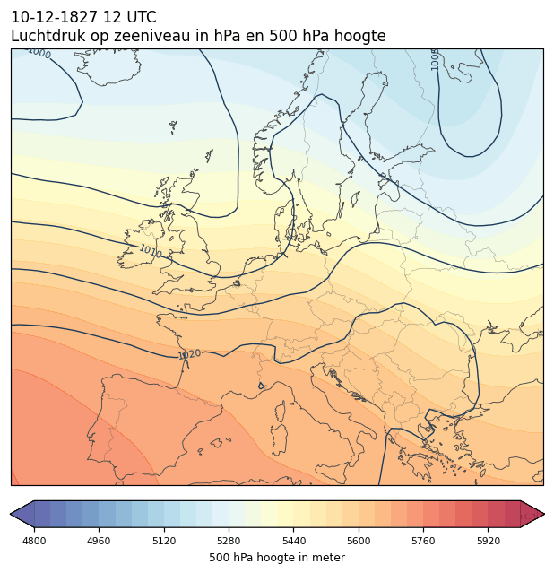 Weerkaart van 10 december 1827 om 12 UTC