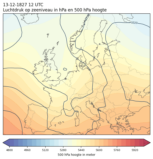 Weerkaart van 13 december 1827 om 12 UTC