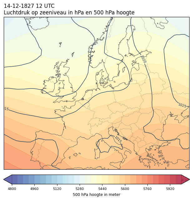 Weerkaart van 14 december 1827 om 12 UTC