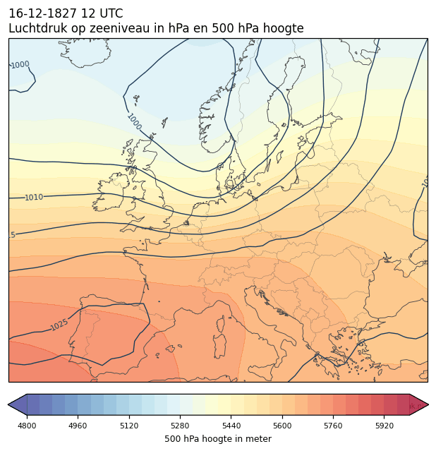 Weerkaart van 16 december 1827 om 12 UTC