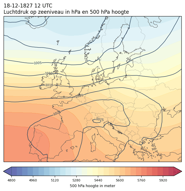 Weerkaart van 18 december 1827 om 12 UTC