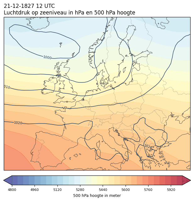 Weerkaart van 21 december 1827 om 12 UTC