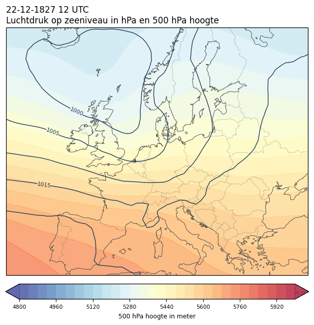 Weerkaart van 22 december 1827 om 12 UTC