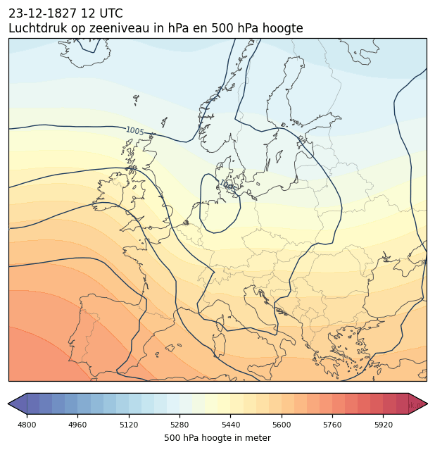 Weerkaart van 23 december 1827 om 12 UTC