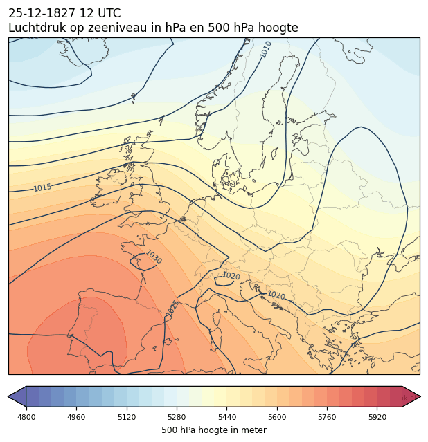 Weerkaart van 25 december 1827 om 12 UTC