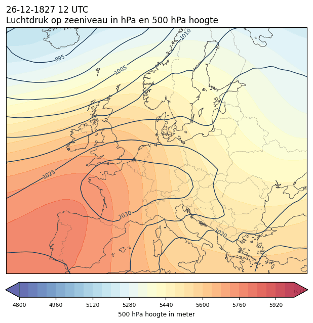 Weerkaart van 26 december 1827 om 12 UTC
