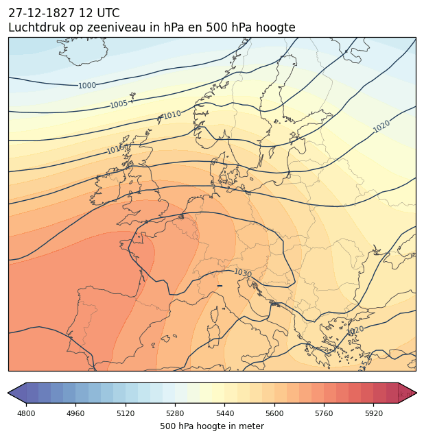 Weerkaart van 27 december 1827 om 12 UTC