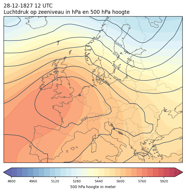 Weerkaart van 28 december 1827 om 12 UTC