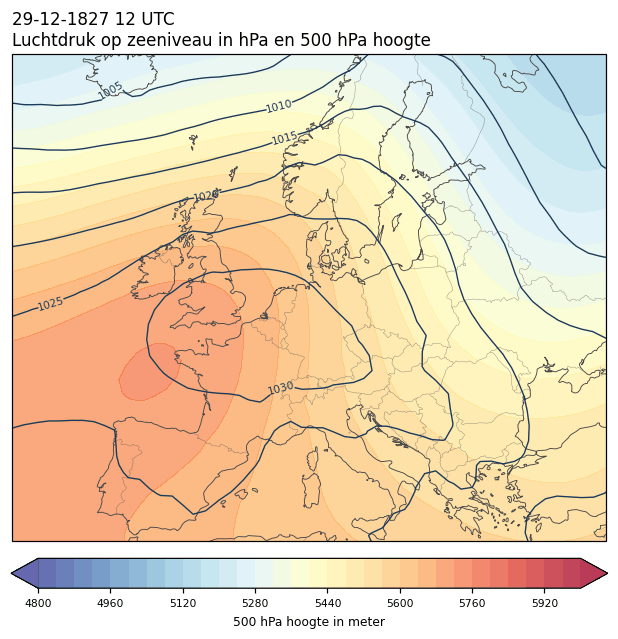 Weerkaart van 29 december 1827 om 12 UTC