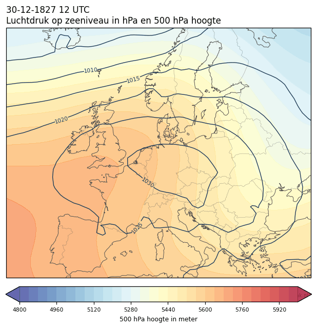 Weerkaart van 30 december 1827 om 12 UTC