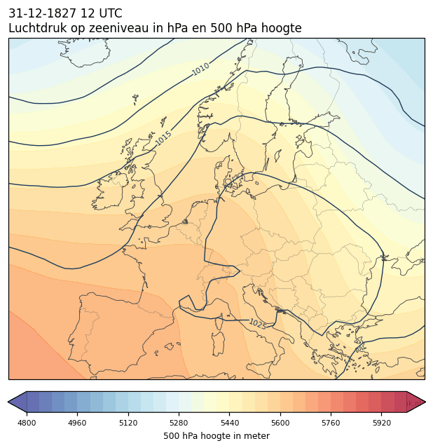 Weerkaart van 31 december 1827 om 12 UTC