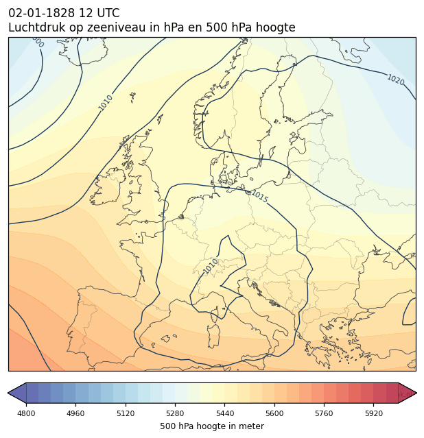 Weerkaart van 2 januari 1828 om 12 UTC