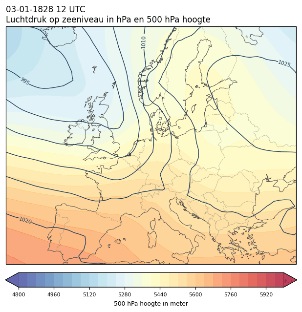 Weerkaart van 3 januari 1828 om 12 UTC