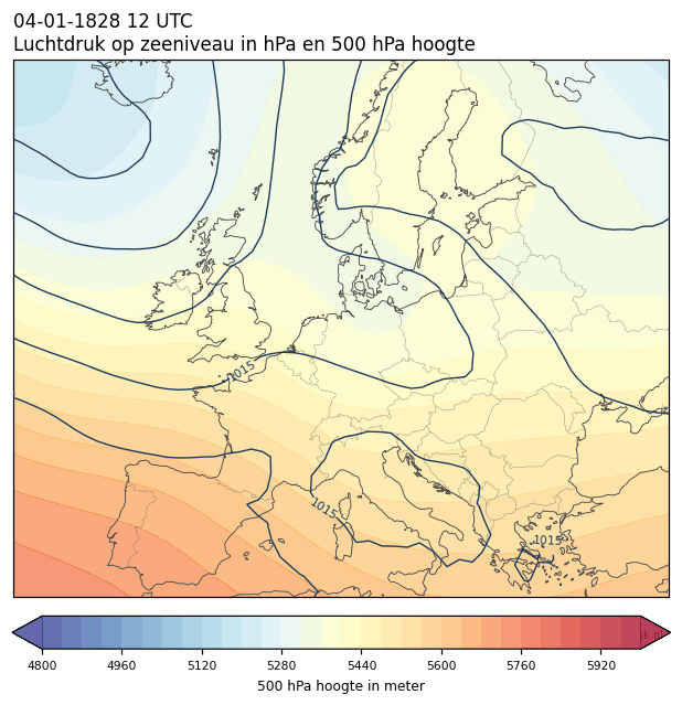 Weerkaart van 4 januari 1828 om 12 UTC