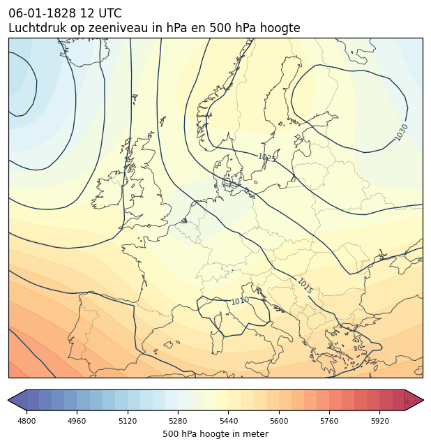 Weerkaart van 6 januari 1828 om 12 UTC