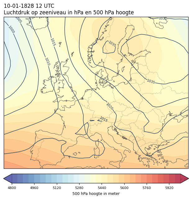 Weerkaart van 10 januari 1828 om 12 UTC