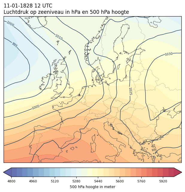 Weerkaart van 11 januari 1828 om 12 UTC