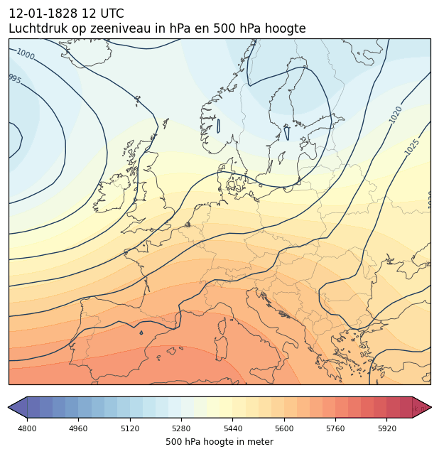 Weerkaart van 12 januari 1828 om 12 UTC