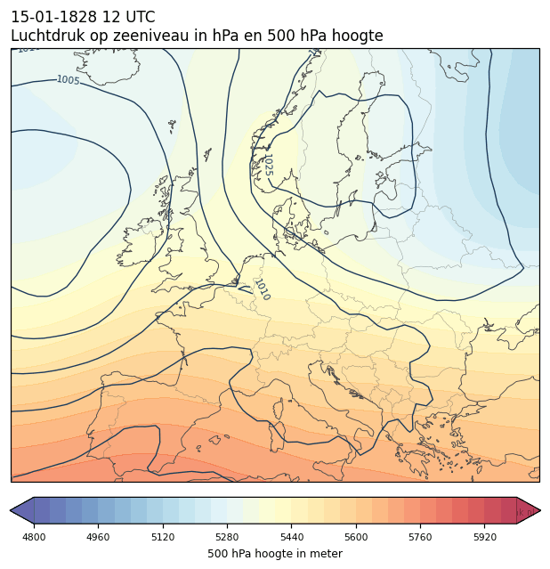 Weerkaart van 15 januari 1828 om 12 UTC