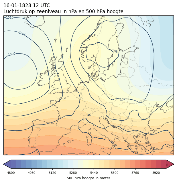 Weerkaart van 16 januari 1828 om 12 UTC