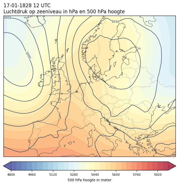 Weerkaart van 17 januari 1828 om 12 UTC