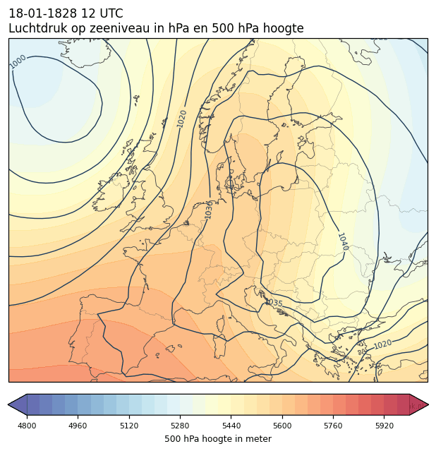 Weerkaart van 18 januari 1828 om 12 UTC