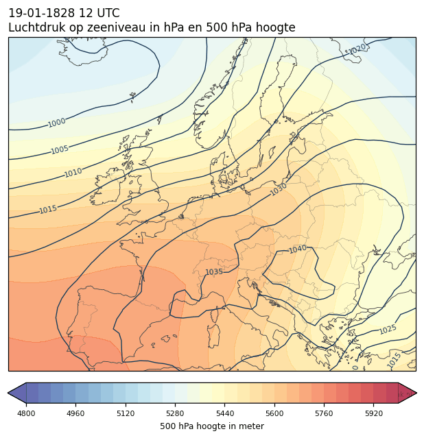 Weerkaart van 19 januari 1828 om 12 UTC