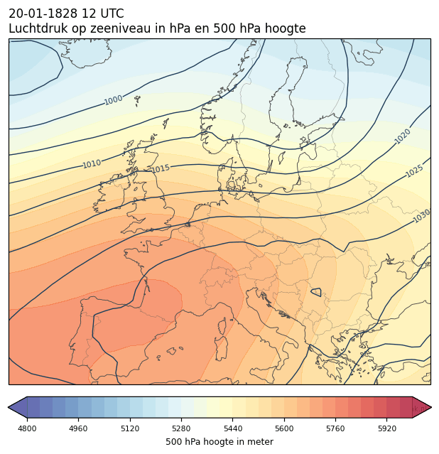 Weerkaart van 20 januari 1828 om 12 UTC