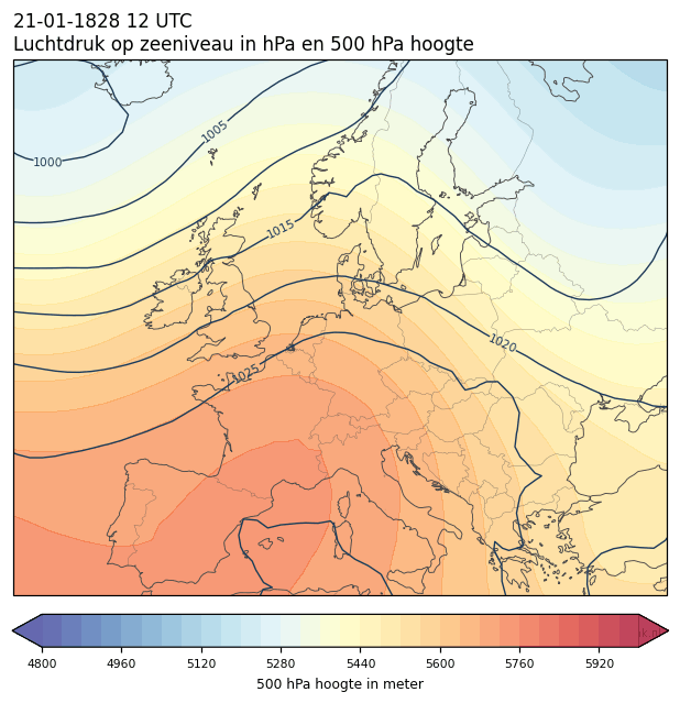 Weerkaart van 21 januari 1828 om 12 UTC