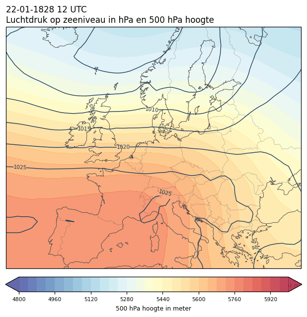 Weerkaart van 22 januari 1828 om 12 UTC