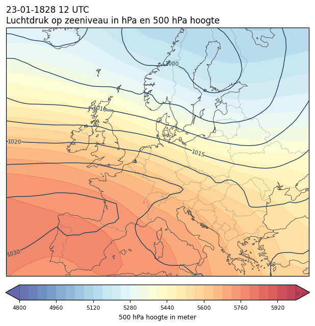Weerkaart van 23 januari 1828 om 12 UTC
