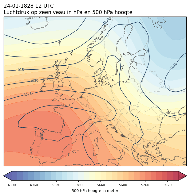 Weerkaart van 24 januari 1828 om 12 UTC