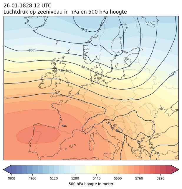 Weerkaart van 26 januari 1828 om 12 UTC
