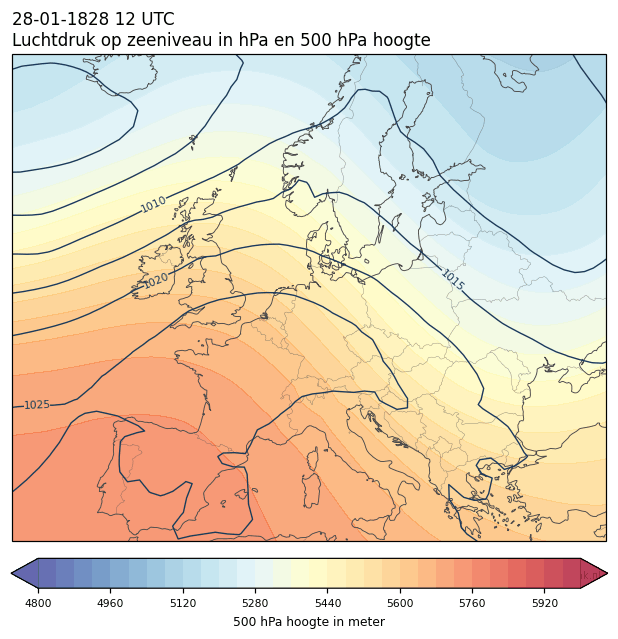 Weerkaart van 28 januari 1828 om 12 UTC