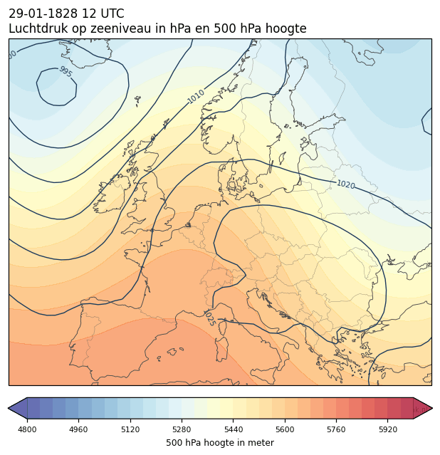 Weerkaart van 29 januari 1828 om 12 UTC
