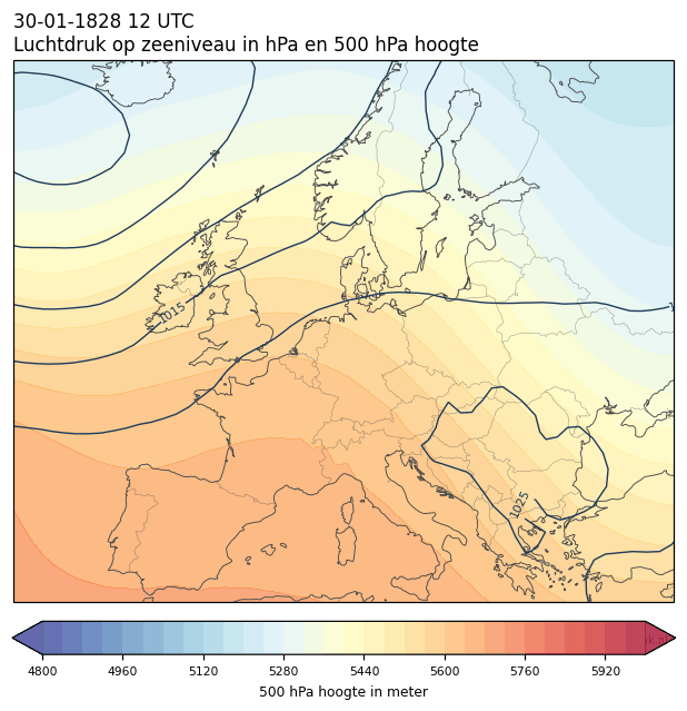 Weerkaart van 30 januari 1828 om 12 UTC