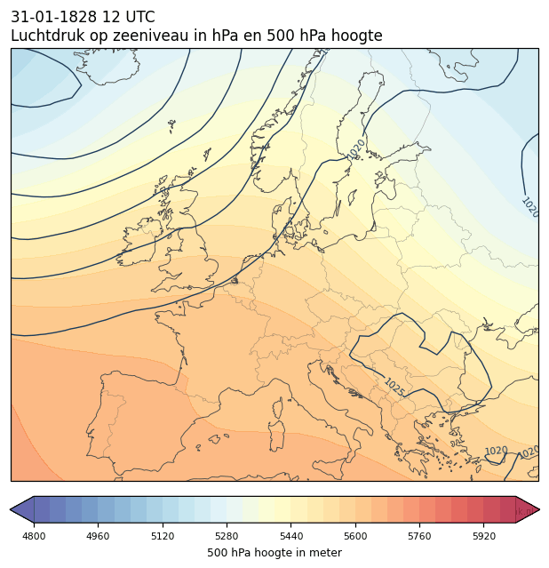 Weerkaart van 31 januari 1828 om 12 UTC