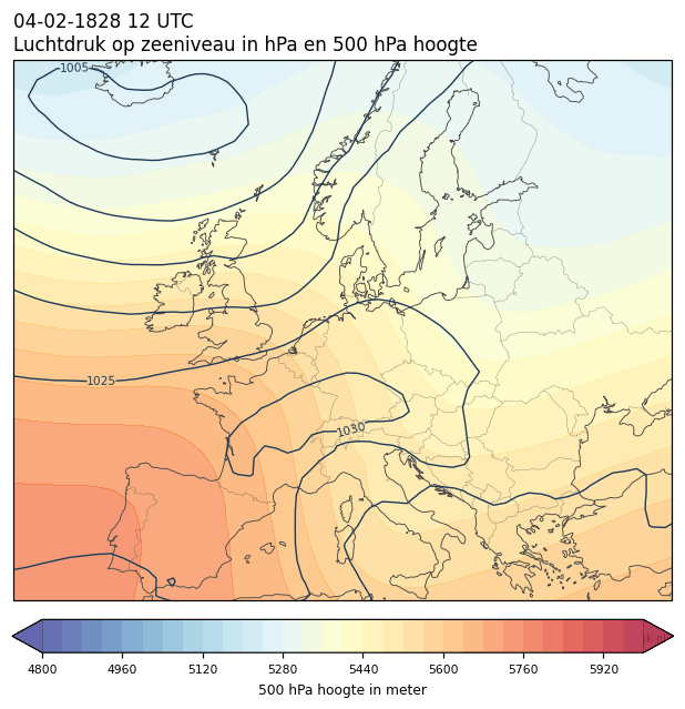 Weerkaart van 4 februari 1828 om 12 UTC