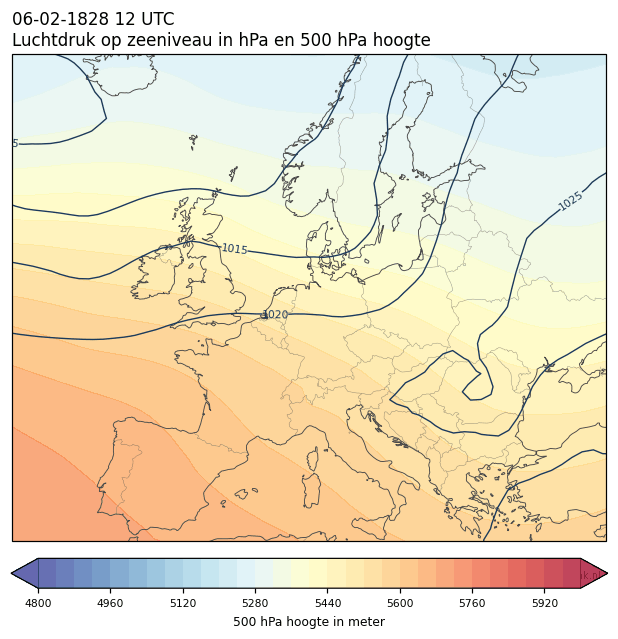 Weerkaart van 6 februari 1828 om 12 UTC