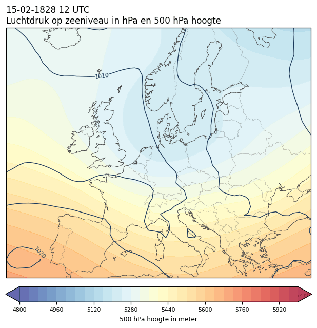 Weerkaart van 15 februari 1828 om 12 UTC