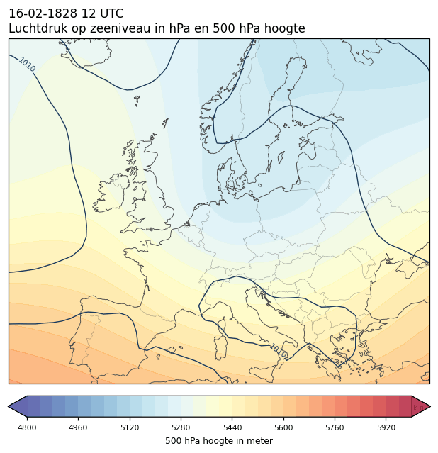 Weerkaart van 16 februari 1828 om 12 UTC