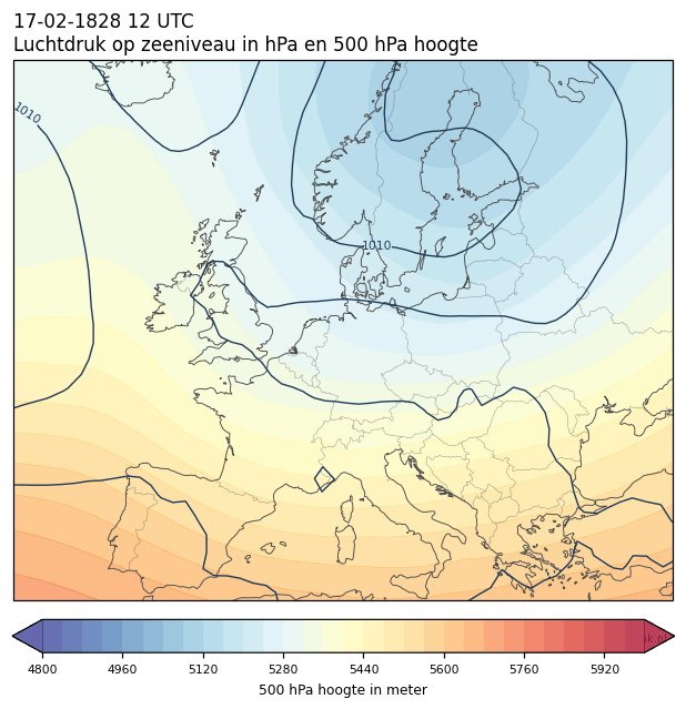 Weerkaart van 17 februari 1828 om 12 UTC