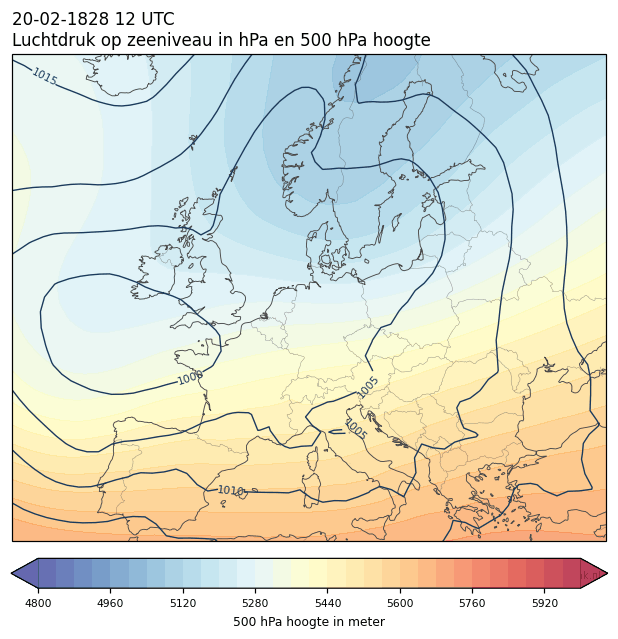 Weerkaart van 20 februari 1828 om 12 UTC