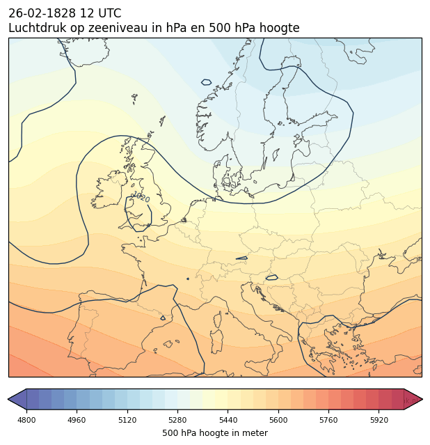 Weerkaart van 26 februari 1828 om 12 UTC