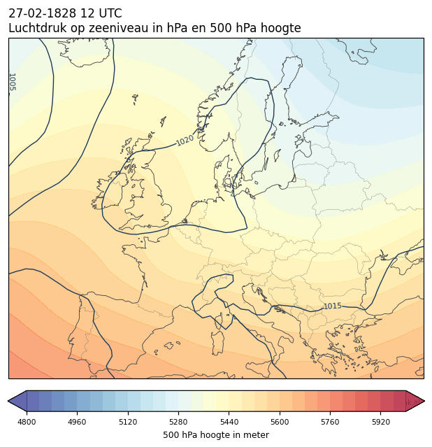 Weerkaart van 27 februari 1828 om 12 UTC