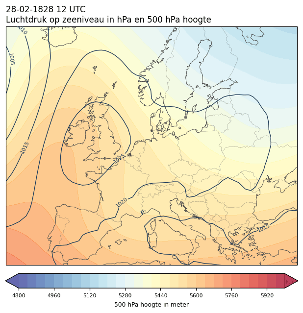 Weerkaart van 28 februari 1828 om 12 UTC