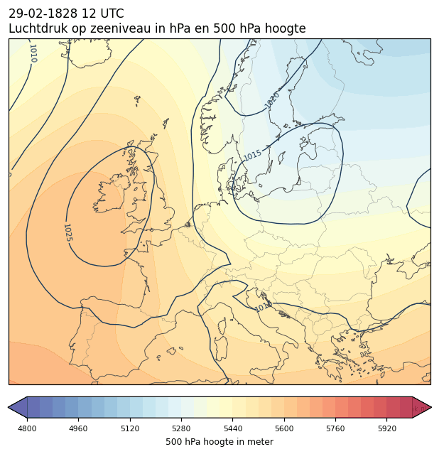 Weerkaart van 29 februari 1828 om 12 UTC